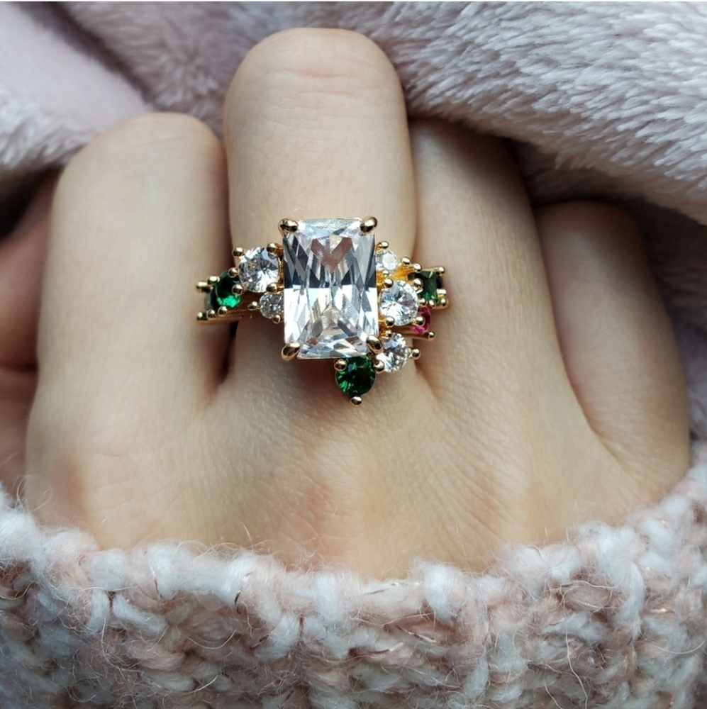 New Gorgeous Emerald Cut White Sapphire Ring